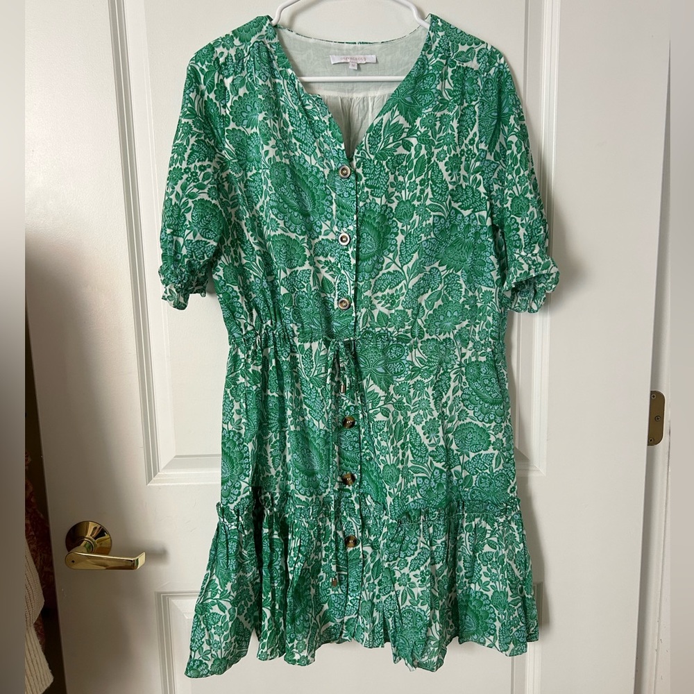 •Olivaceous• green floral boho ruffle mini dress